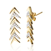 18K Yellow Gold Plated Silver 1/5 Ct Diamond Chevron Arrow Stud Earring