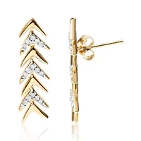 18K Yellow Gold Plated Silver 1/5 Ct Diamond Chevron Arrow Stud Earring