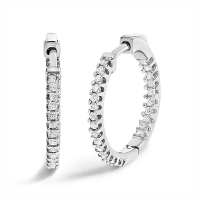 Silver 1/2 Ct Princess Diamond Inside Out Hoop Earrings
