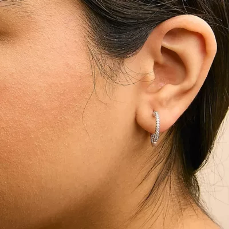 Silver 1/2 Ct Princess Diamond Inside Out Hoop Earrings