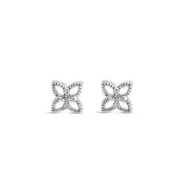 Silver Diamond Accent 4 Petal Flower Stud Earring