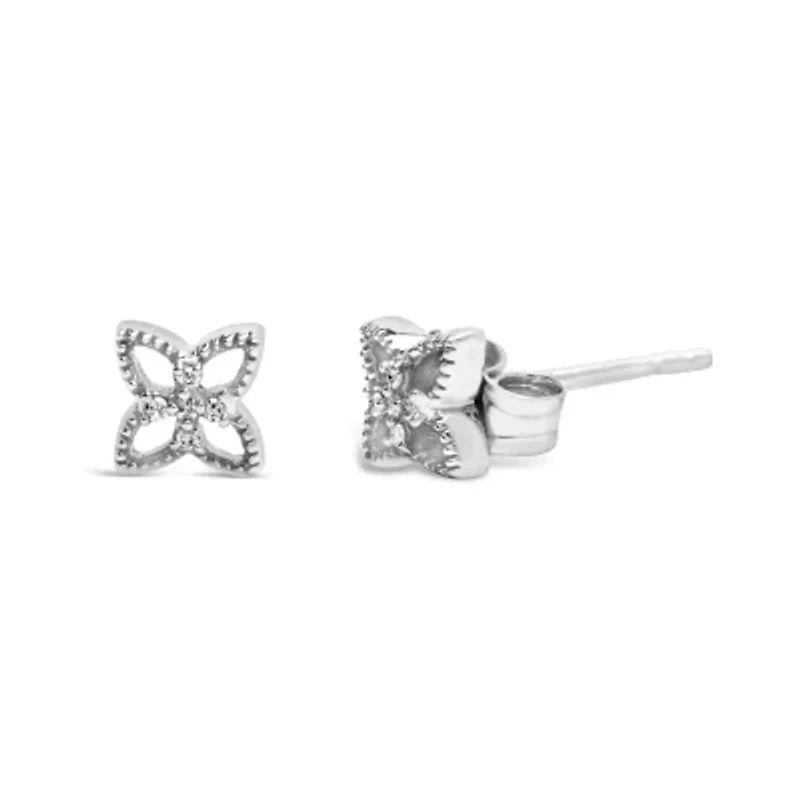 Silver Diamond Accent 4 Petal Flower Stud Earring