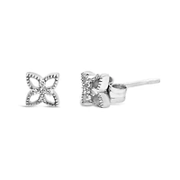 Silver Diamond Accent 4 Petal Flower Stud Earring