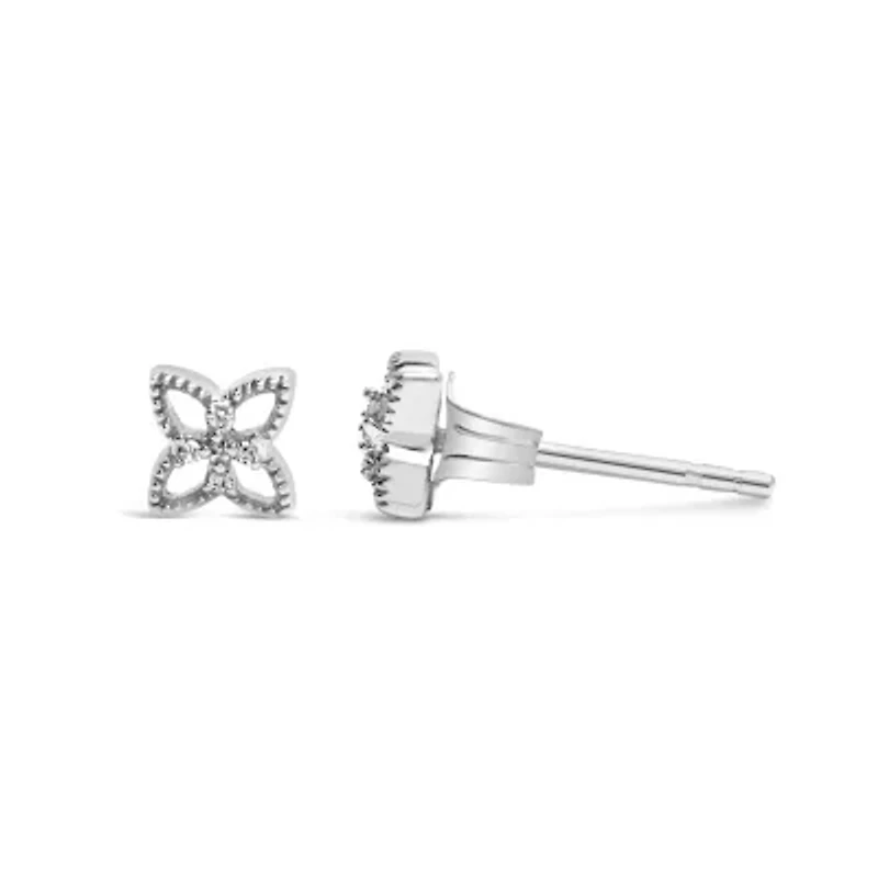 Silver Diamond Accent 4 Petal Flower Stud Earring