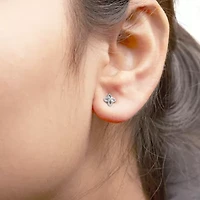 Silver Diamond Accent 4 Petal Flower Stud Earring