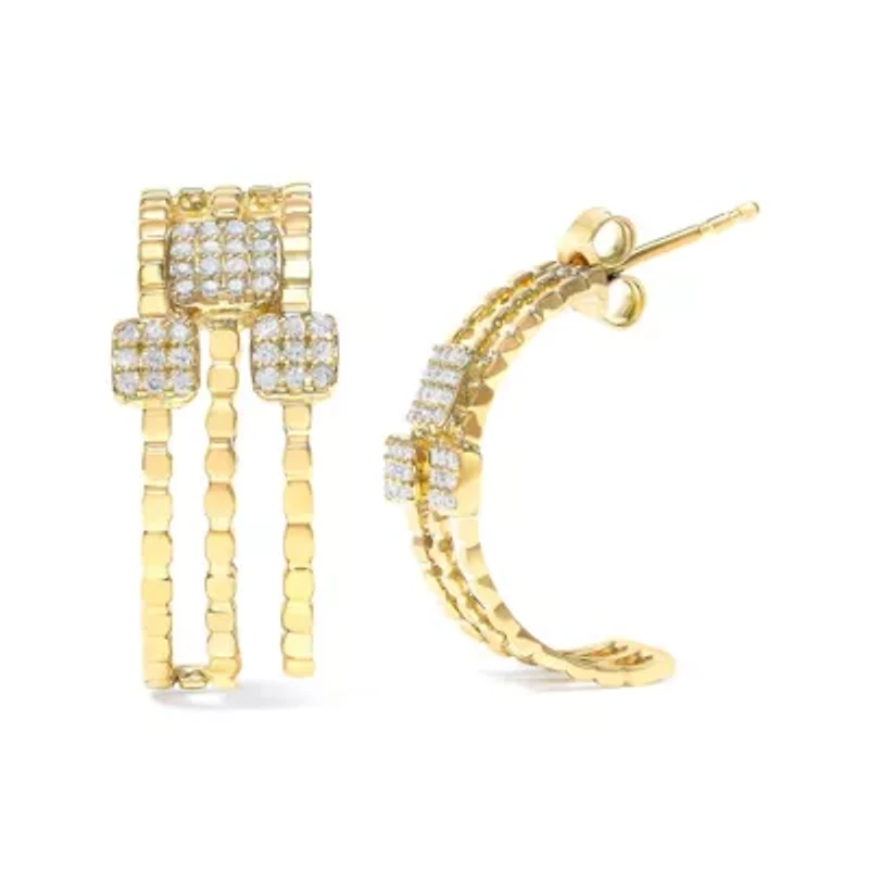 14K Yellow Gold Plated Silver 1/4 Cttw Diamond Link Dangle Stud Earrings