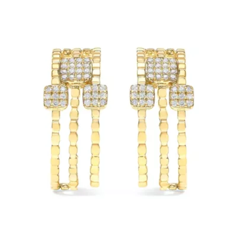 14K Yellow Gold Plated Silver 1/4 Cttw Diamond Link Dangle Stud Earrings