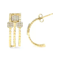 14K Yellow Gold Plated Silver 1/4 Cttw Diamond Link Dangle Stud Earrings