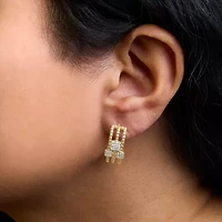 14K Yellow Gold Plated Silver 1/4 Cttw Diamond Link Dangle Stud Earrings