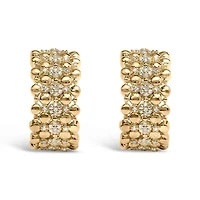 14K Yellow Gold Plated Sterling Silver 1/3 Cttw Diamond and Ball Bead J Hoop Earrings