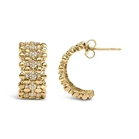 14K Yellow Gold Plated Sterling Silver 1/3 Cttw Diamond and Ball Bead J Hoop Earrings