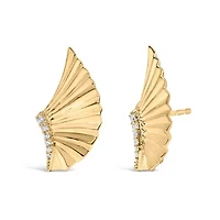 14K Yellow Gold Plated Sterling Silver Diamond Accent Fan Wing Stud Earrings