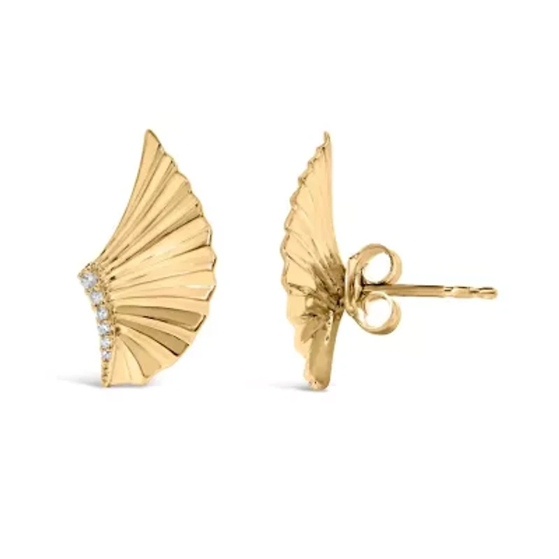 14K Yellow Gold Plated Sterling Silver Diamond Accent Fan Wing Stud Earrings