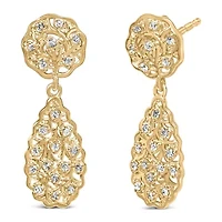 14K Yellow Gold PlatedSterling Silver 1/5 Cttw Diamond Teardrop Filigree Earrings