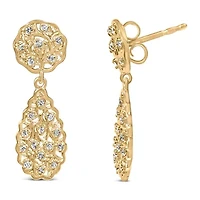 14K Yellow Gold PlatedSterling Silver 1/5 Cttw Diamond Teardrop Filigree Earrings