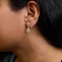 14K Yellow Gold PlatedSterling Silver 1/5 Cttw Diamond Teardrop Filigree Earrings