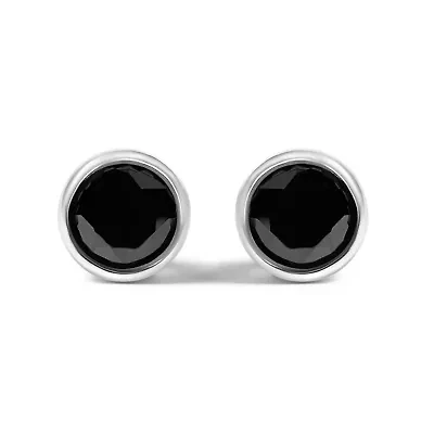 Silver 1 1/4 Ct Black Diamond Bezel- Stud Earrings with Screw Backs