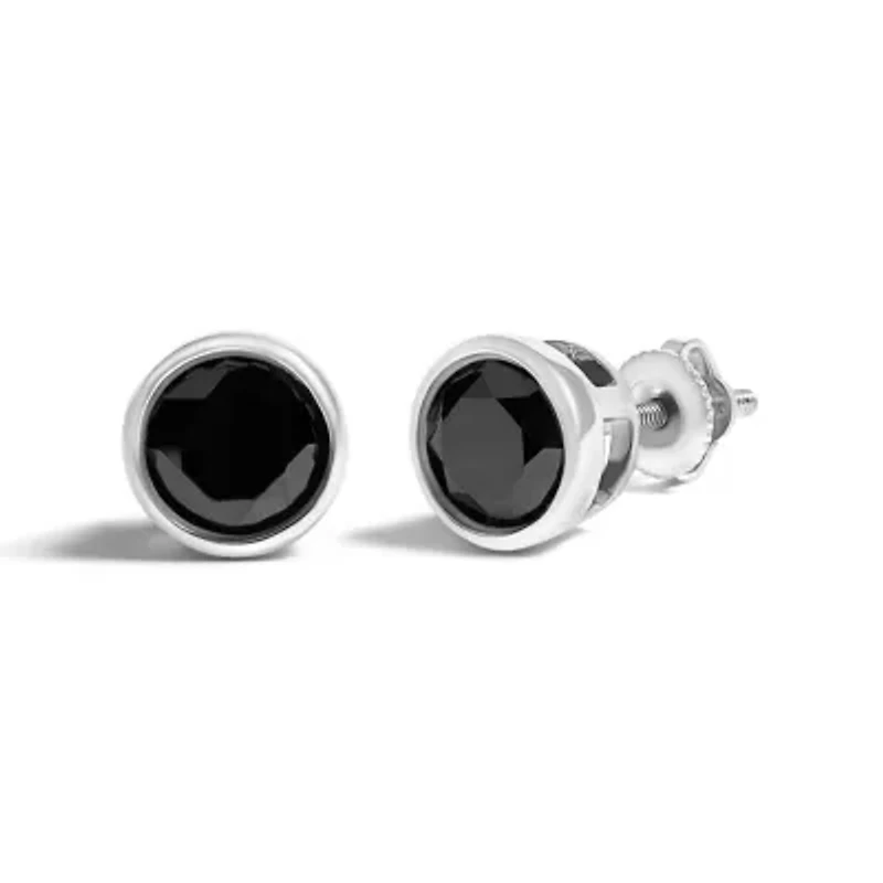 Silver 1 1/4 Ct Black Diamond Bezel- Stud Earrings with Screw Backs