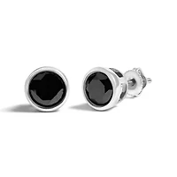 Silver 1 1/4 Ct Black Diamond Bezel- Stud Earrings with Screw Backs