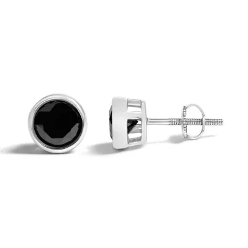 Silver 1 1/4 Ct Black Diamond Bezel- Stud Earrings with Screw Backs