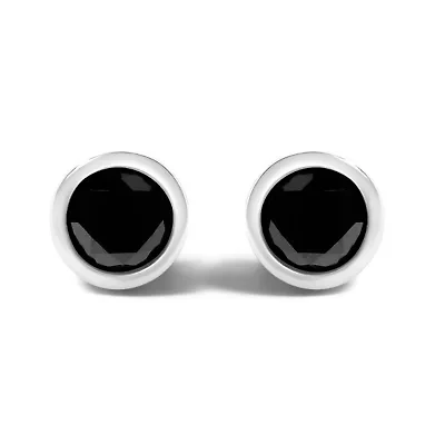 Silver 1.38 Ct Black Diamond Bezel- Stud Earrings with Screw Backs
