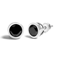 Silver 1.38 Ct Black Diamond Bezel- Stud Earrings with Screw Backs