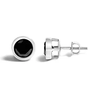 Silver 1.38 Ct Black Diamond Bezel- Stud Earrings with Screw Backs