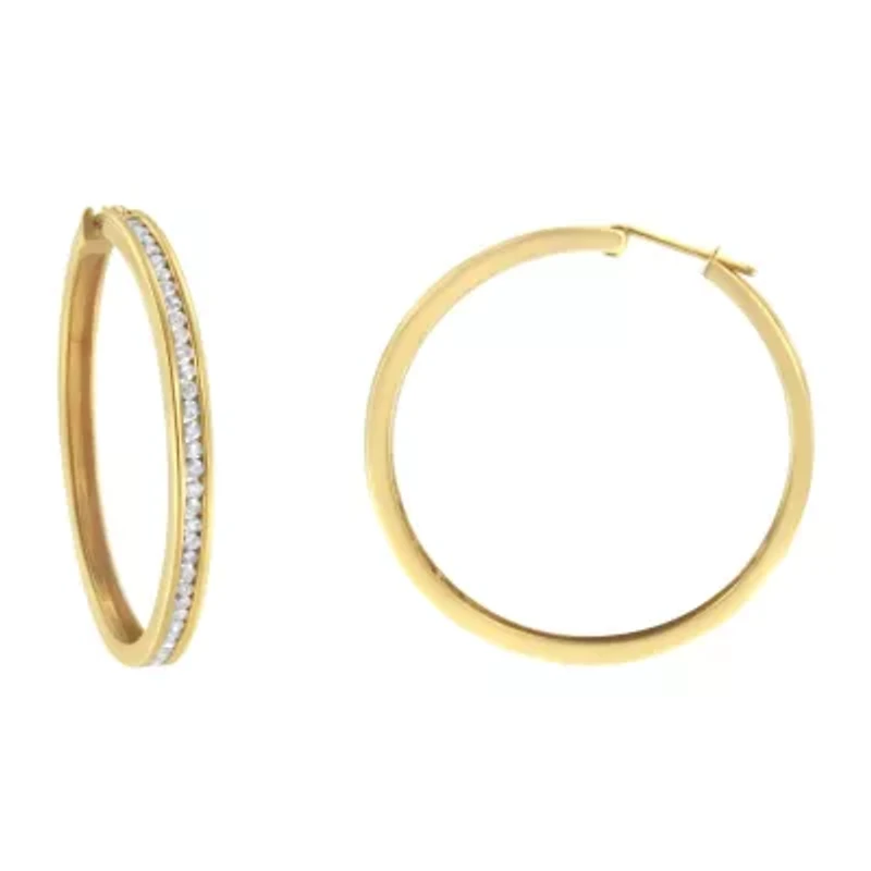 10KT Yellow Gold 1 cttw Slim Diamond Hoop Earrings