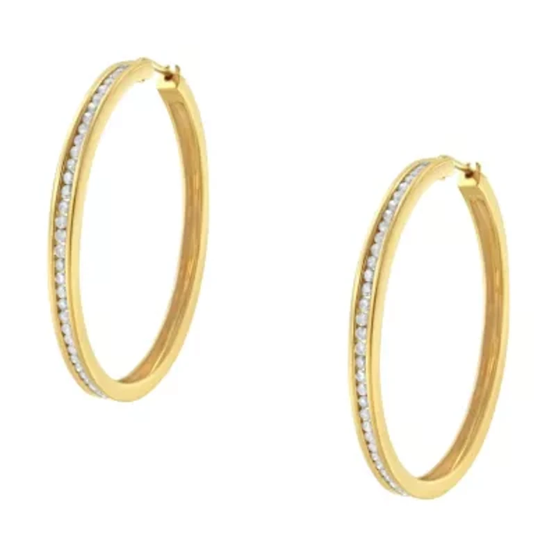 10KT Yellow Gold 1 cttw Slim Diamond Hoop Earrings