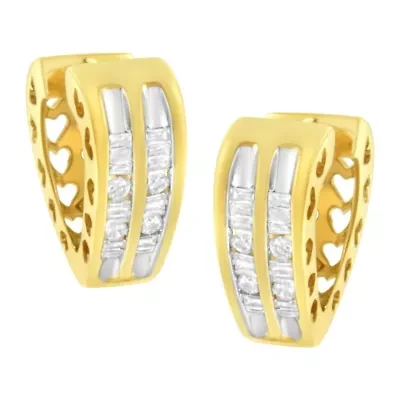 10K Yellow Gold 1/2 Ct Diamond Huggy Heart Hoop Earrings