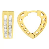10K Yellow Gold 1/2 Ct Diamond Huggy Heart Hoop Earrings