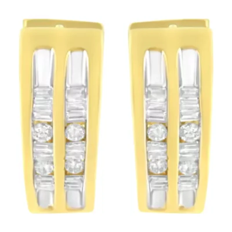 10K Yellow Gold 1/2 Ct Diamond Huggy Heart Hoop Earrings