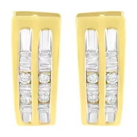 10K Yellow Gold 1/2 Ct Diamond Huggy Heart Hoop Earrings