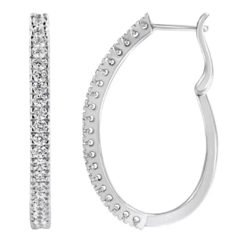 10KT White Gold 1 Ct Diamond Hoop Earrings