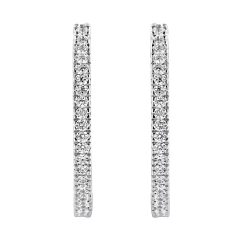10KT White Gold 1 Ct Diamond Hoop Earrings