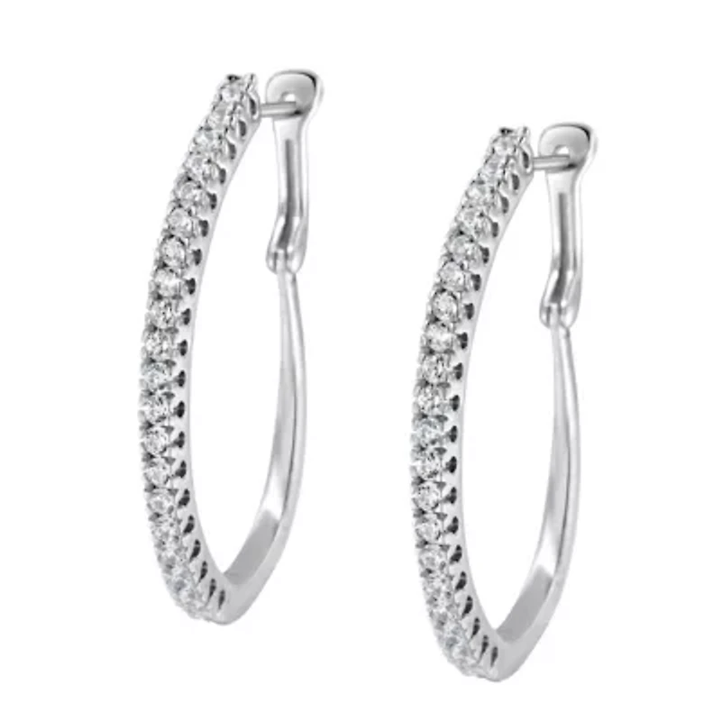 10KT White Gold 1 Ct Diamond Hoop Earrings