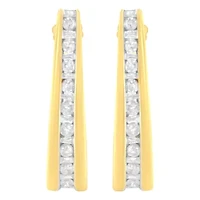 10K Yellow Gold 1 Ct Channel Diamond J-Hoop Earrings
