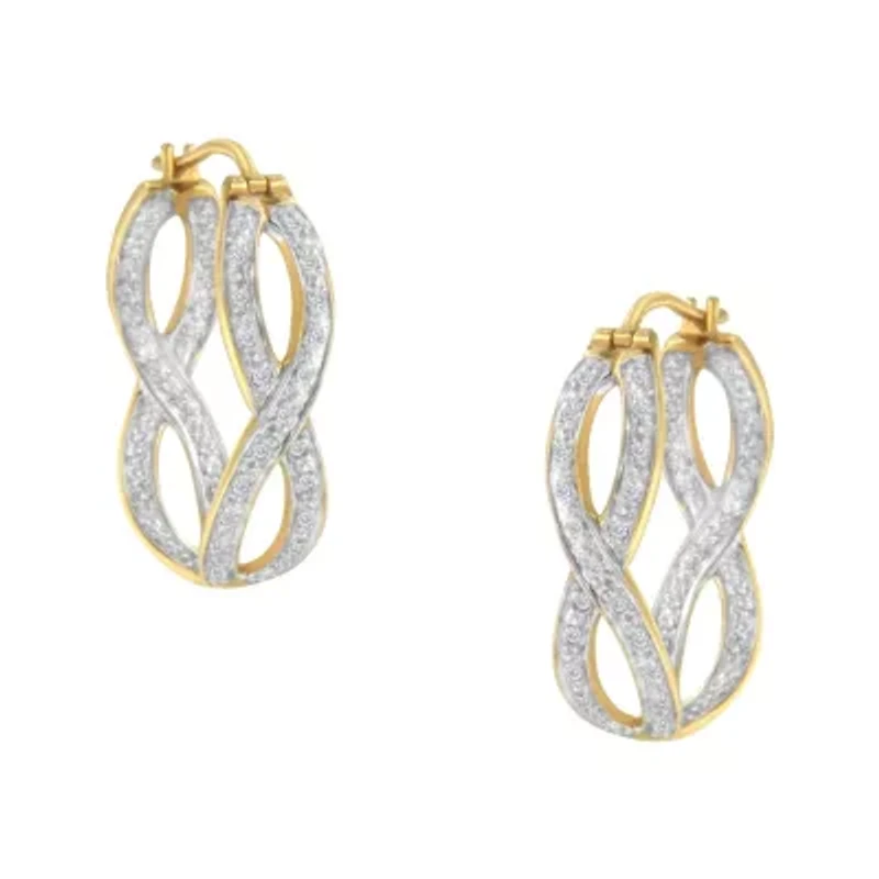 10K Yellow and White Gold 1/4 Ct Diamond Double Infinity Hoop Earrings