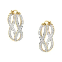 10K Yellow and White Gold 1/4 Ct Diamond Double Infinity Hoop Earrings
