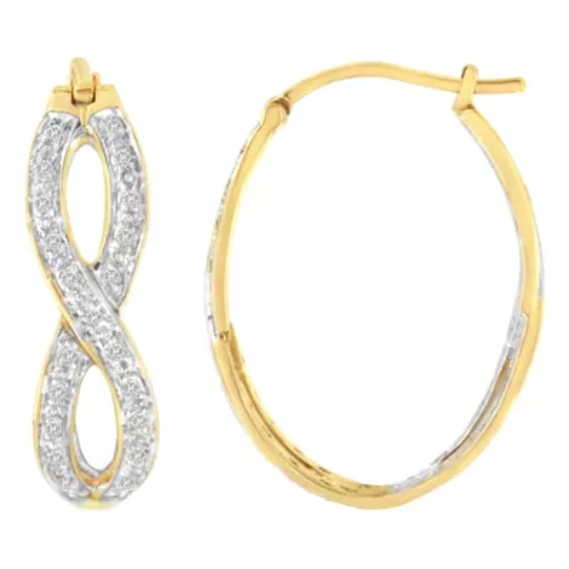 10K Yellow and White Gold 1/4 Ct Diamond Double Infinity Hoop Earrings