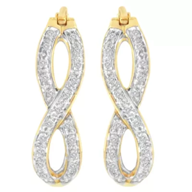 10K Yellow and White Gold 1/4 Ct Diamond Double Infinity Hoop Earrings
