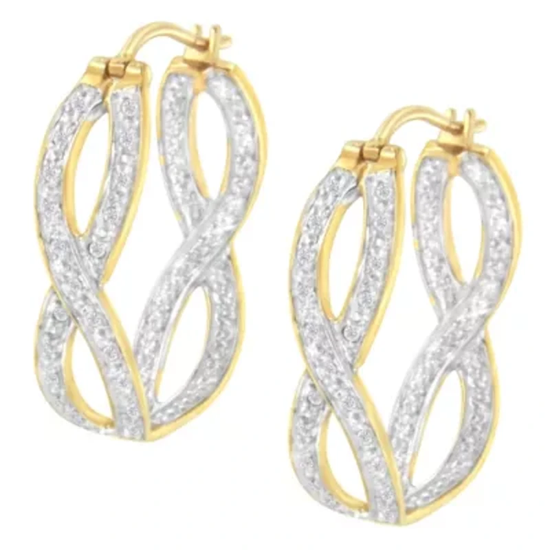 10K Yellow and White Gold 1/4 Ct Diamond Double Infinity Hoop Earrings