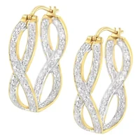 10K Yellow and White Gold 1/4 Ct Diamond Double Infinity Hoop Earrings