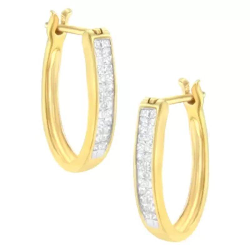 10K Yellow Gold 1/2 Ct Invisible Princess Hoop Earrings
