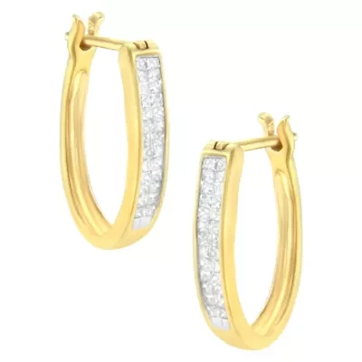 10K Yellow Gold 1/2 Ct Invisible Princess Hoop Earrings