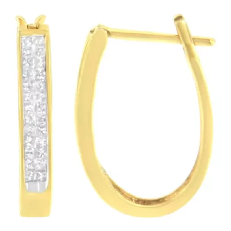 10K Yellow Gold 1/2 Ct Invisible Princess Hoop Earrings
