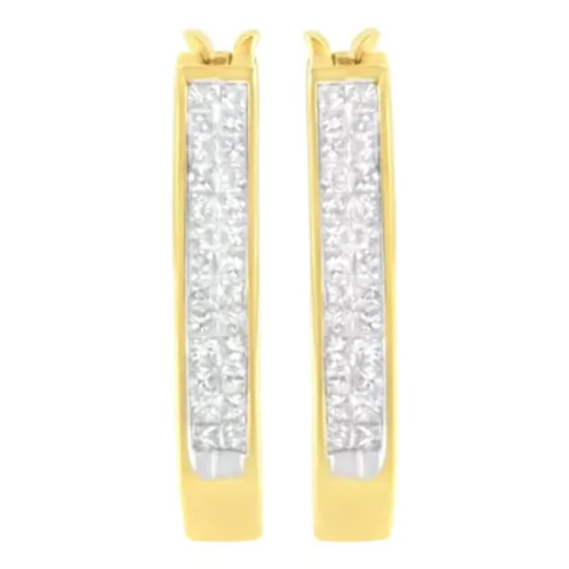10K Yellow Gold 1/2 Ct Invisible Princess Hoop Earrings