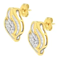 10K Yellow Gold 1/3 Ct RoundDiamond Cluster and Swirl Stud Earrings