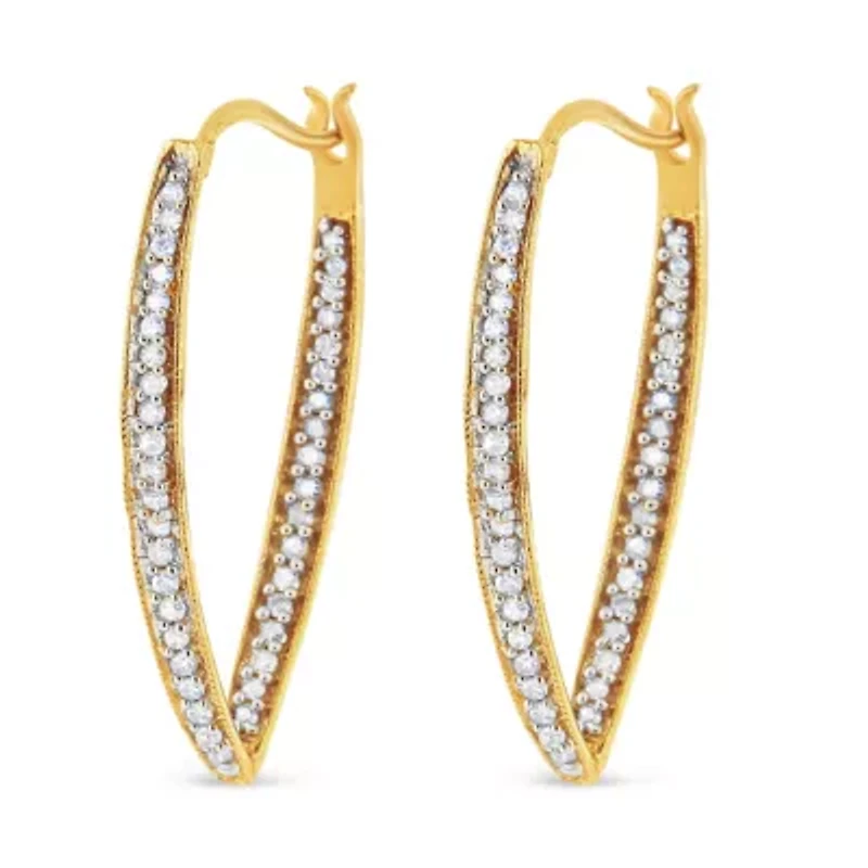 10K Yellow Gold 1/2 Ct RoundDiamond Modern Hoop Earrings