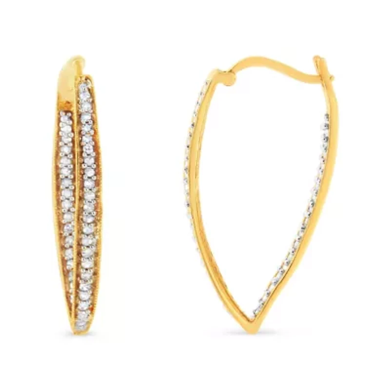 10K Yellow Gold 1/2 Ct RoundDiamond Modern Hoop Earrings